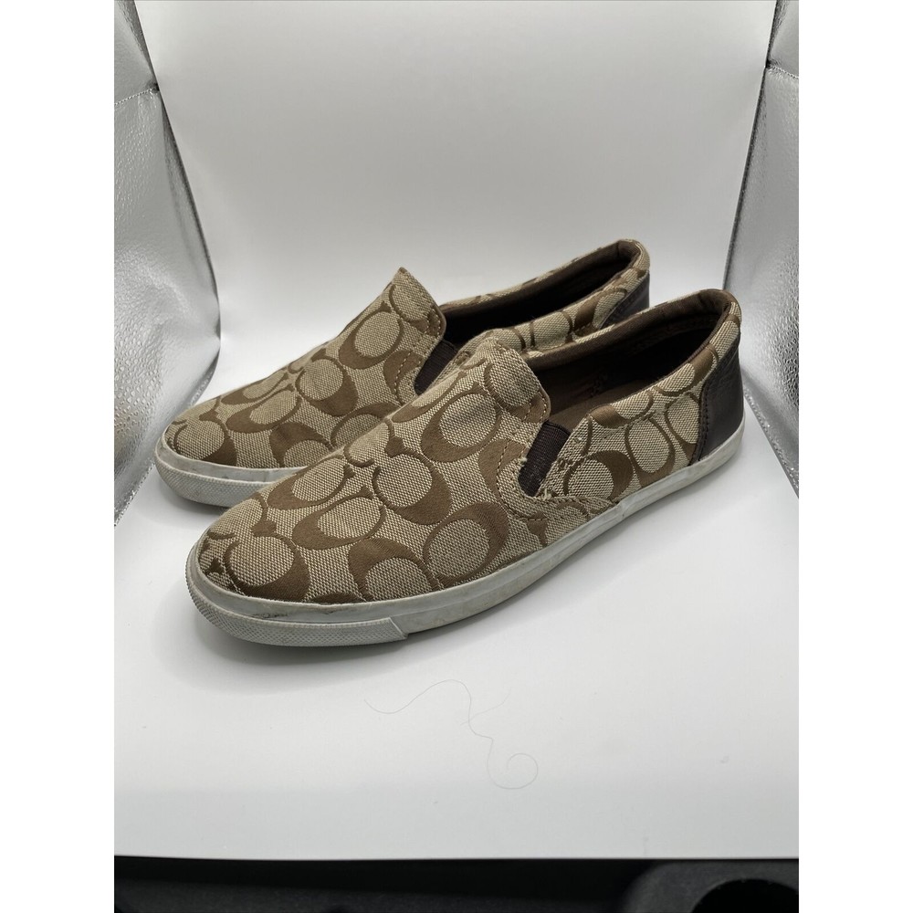 Coach Alegra Shoes Slip On Size 6.5 Brown Logo Flats